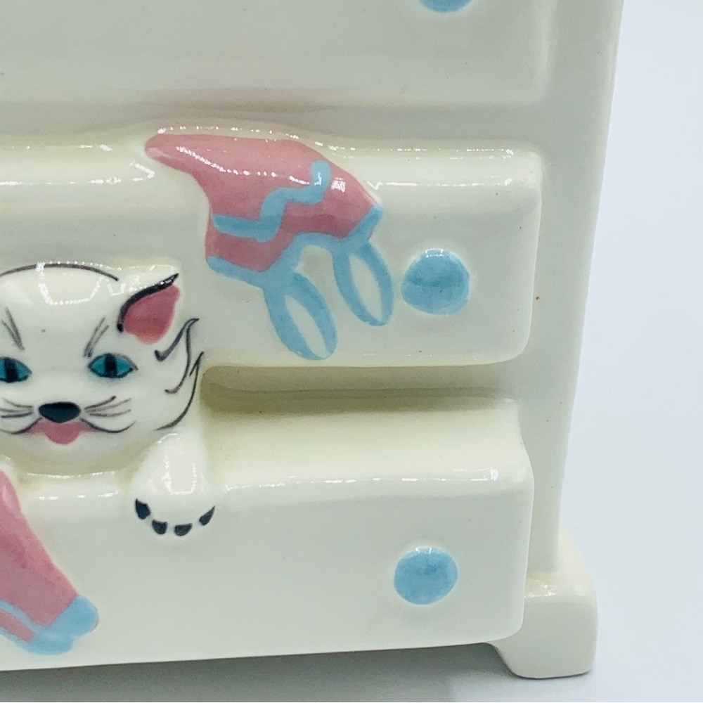 Vintage Style Cat in Dresser Ceramic Planter Cute Kitten Pencil / Brush Holder - Picture 2 of 11